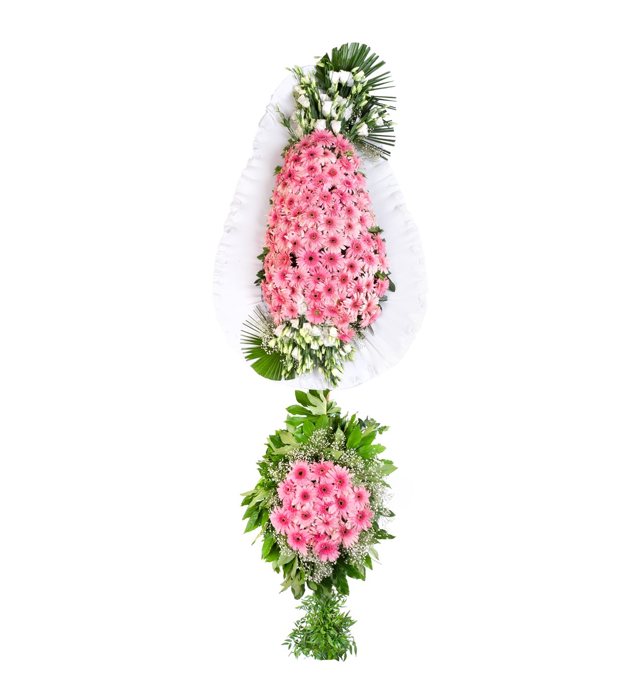pembe gerbera çiftli Çift Katlı Pembe Gerberalı Çelenk - Görsel 1